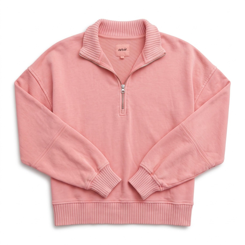 Aerie M Pink Quarter Zip Sweatshirt Womens Casual Cozy Pullover